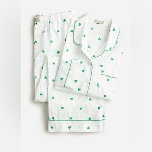 Long-sleeve cropped cotton poplin pajama pant set in green
